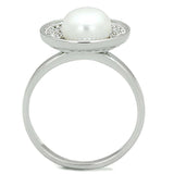 Alamode Rhodium Brass Ring with Synthetic Pearl in White - Alamode - Flyclothing LLC