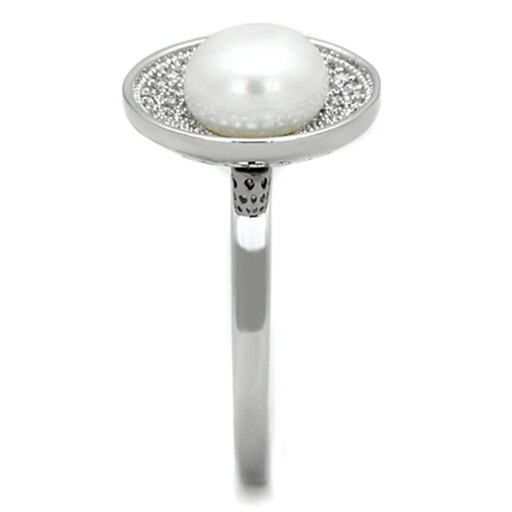 Alamode Rhodium Brass Ring with Synthetic Pearl in White - Alamode - Flyclothing LLC
