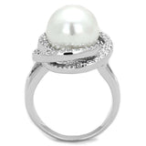 Alamode Rhodium Brass Ring with Synthetic Pearl in White - Alamode - Flyclothing LLC