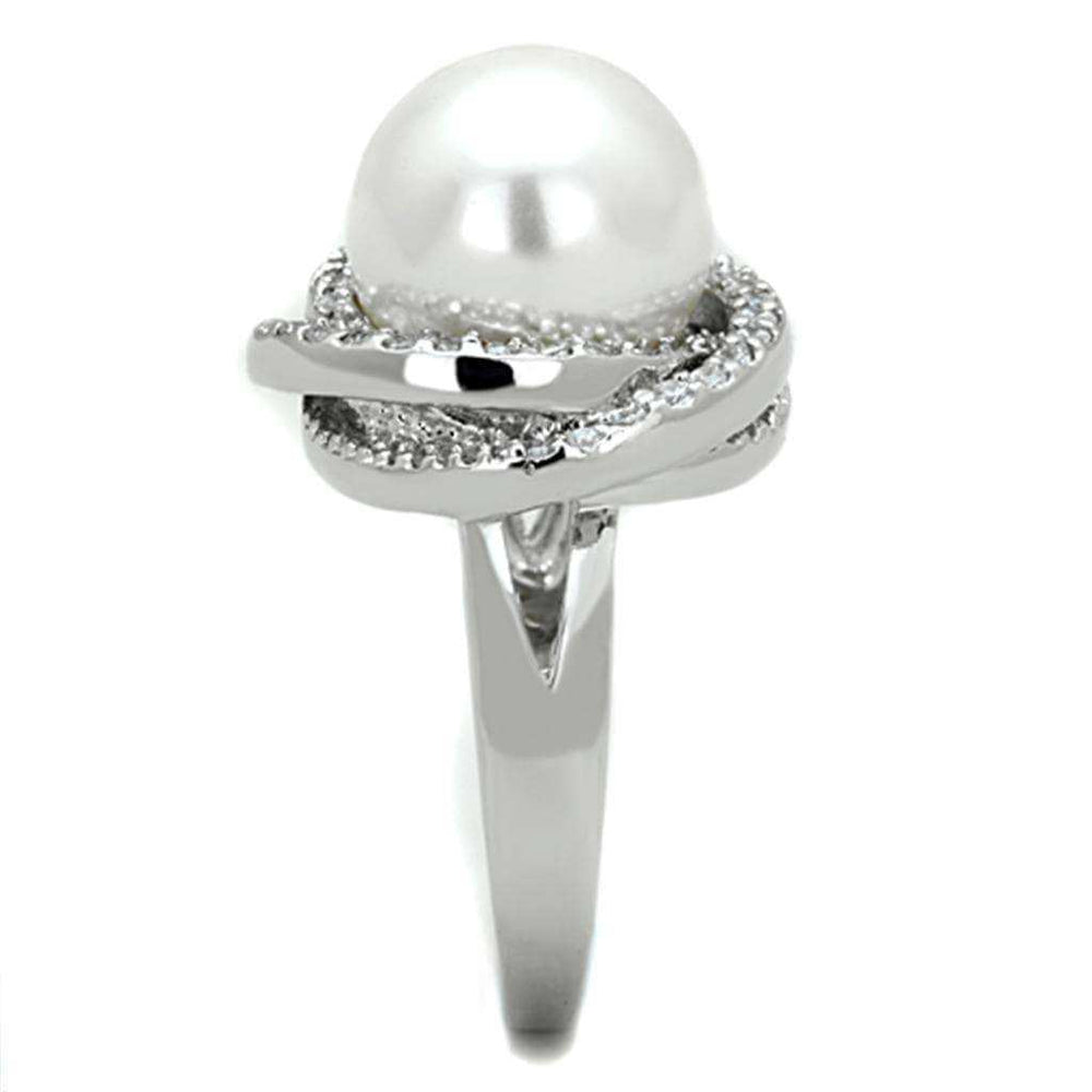 Alamode Rhodium Brass Ring with Synthetic Pearl in White - Alamode - Flyclothing LLC