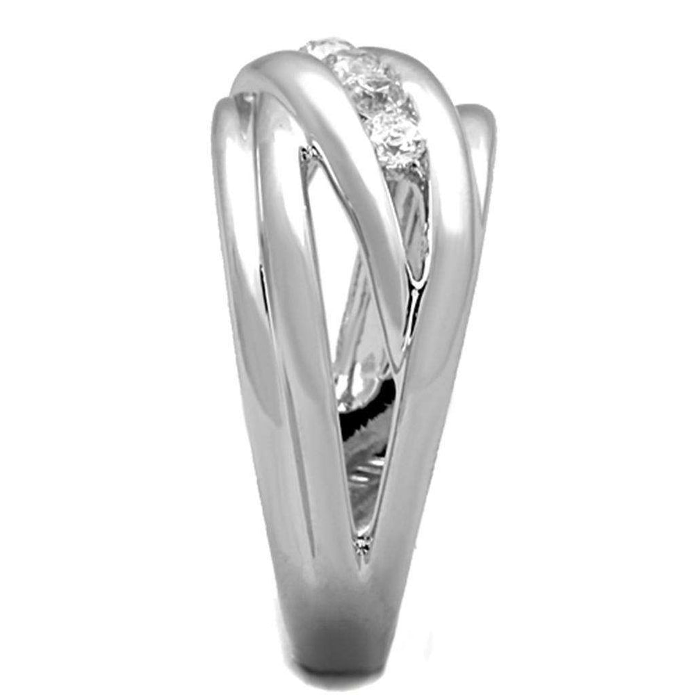 Alamode Rhodium Brass Ring with AAA Grade CZ in Clear - Alamode - Flyclothing LLC