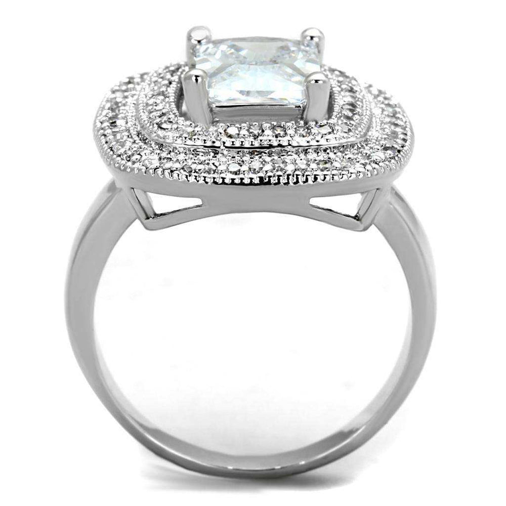 Alamode Rhodium Brass Ring with AAA Grade CZ in Clear - Alamode - Flyclothing LLC