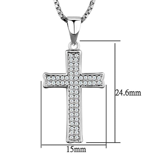 Alamode Rhodium Brass Chain Pendant with AAA Grade CZ in Clear - Alamode - Flyclothing LLC