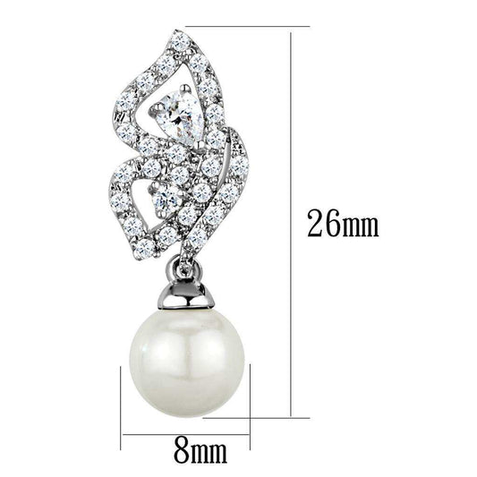 Alamode Rhodium Brass Earrings with Synthetic Pearl in White - Alamode - Flyclothing LLC