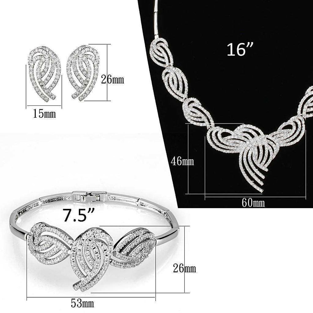 Alamode Rhodium Brass Jewelry Sets with AAA Grade CZ in Clear - Alamode - Flyclothing LLC
