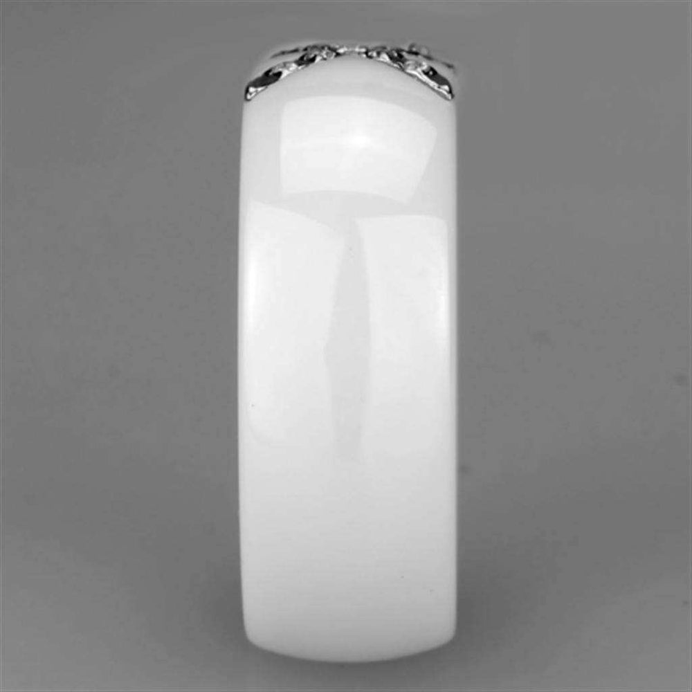 Alamode High polished (no plating) Stainless Steel Ring with Ceramic in White - Alamode - Flyclothing LLC
