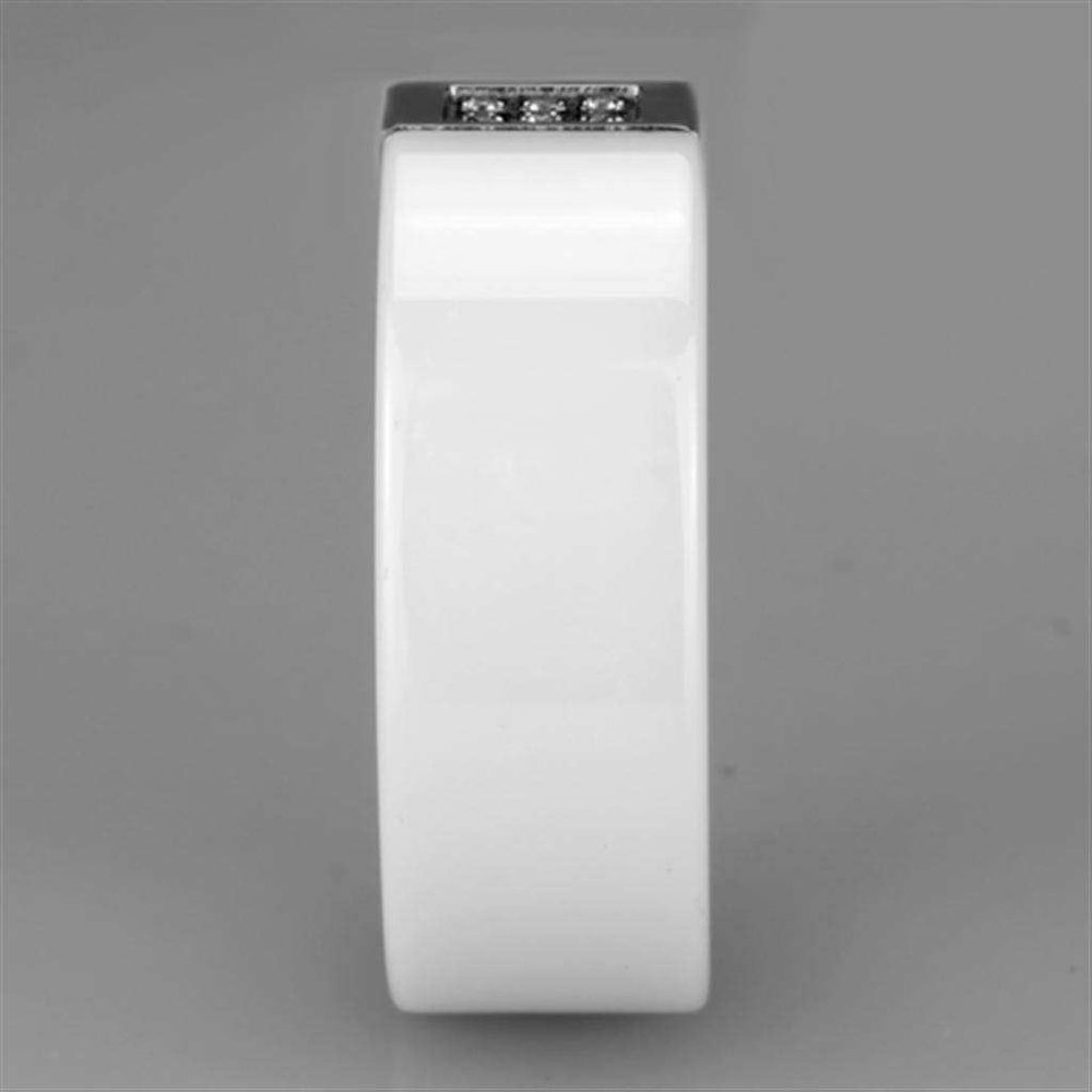 Alamode High polished (no plating) Stainless Steel Ring with Ceramic in White - Alamode - Flyclothing LLC