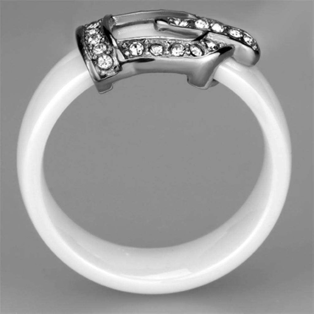Alamode High polished (no plating) Stainless Steel Ring with Ceramic in White - Alamode - Flyclothing LLC