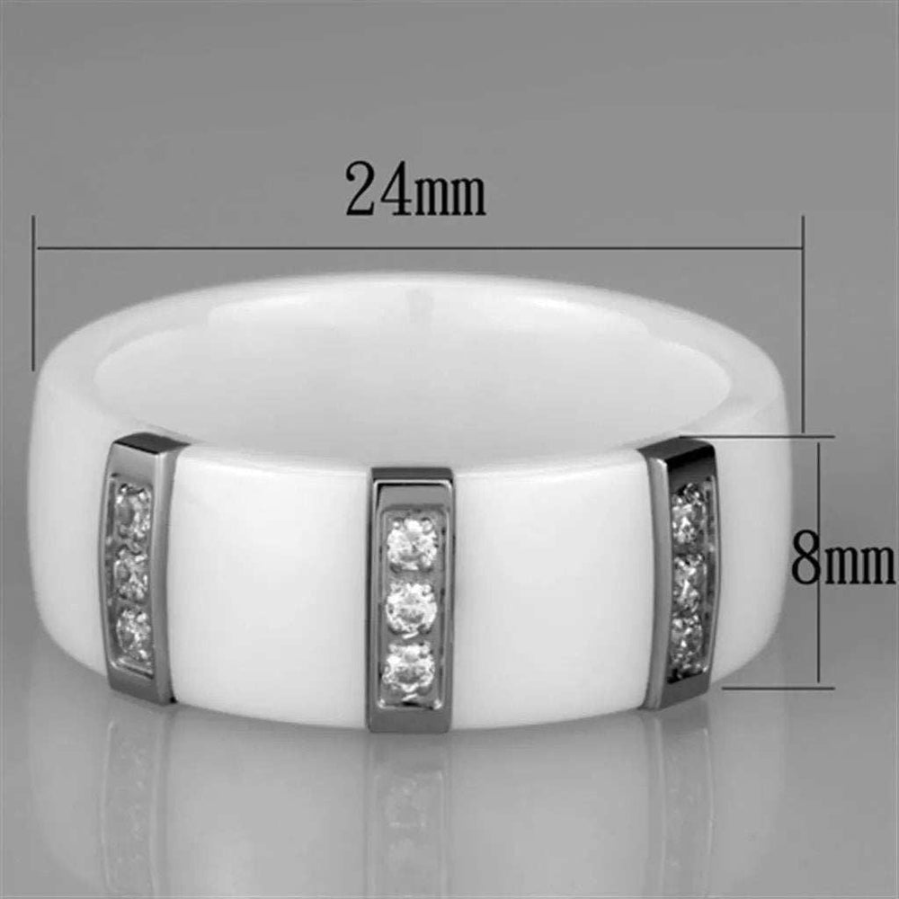 Alamode High polished (no plating) Stainless Steel Ring with Ceramic in White - Alamode - Flyclothing LLC
