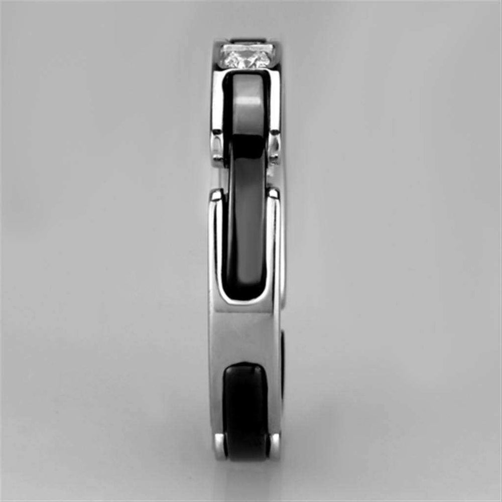 Alamode High polished (no plating) Stainless Steel Ring with Ceramic in Jet - Alamode - Flyclothing LLC