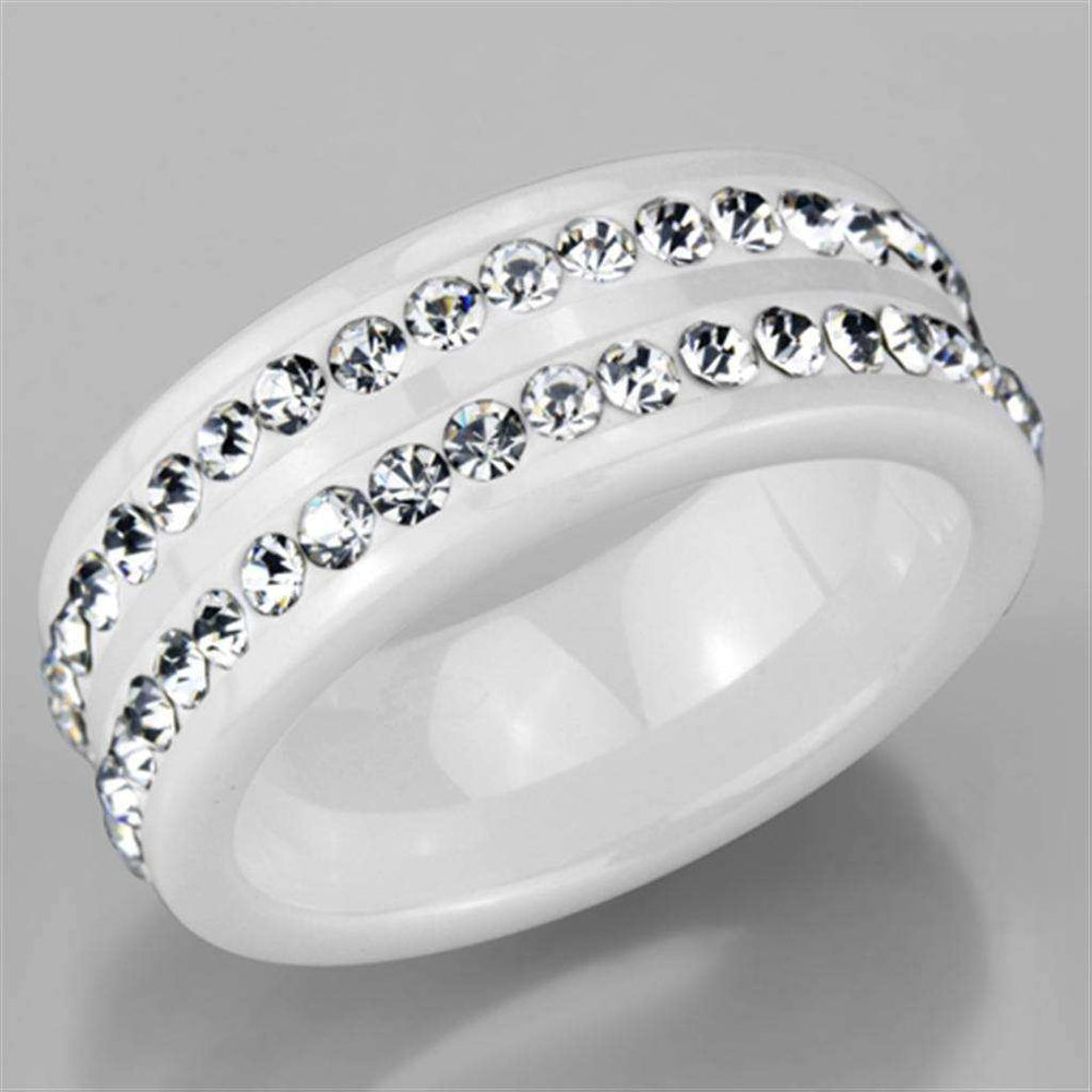 Alamode High polished (no plating) Stainless Steel Ring with Ceramic in White - Alamode - Flyclothing LLC