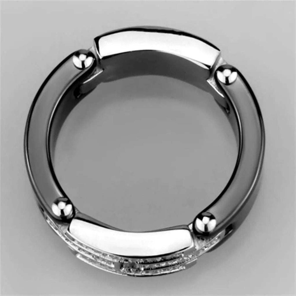 Alamode High polished (no plating) Stainless Steel Ring with Ceramic in Jet - Alamode - Flyclothing LLC