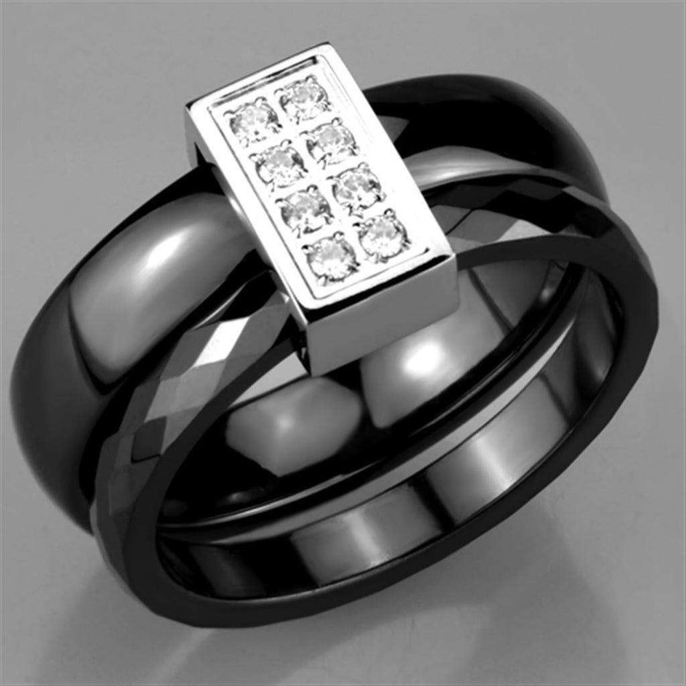 Alamode High polished (no plating) Stainless Steel Ring with Ceramic in Jet - Alamode - Flyclothing LLC