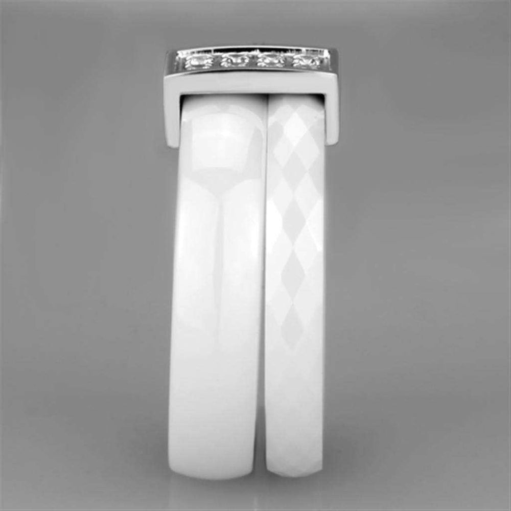 Alamode High polished (no plating) Stainless Steel Ring with Ceramic in White - Alamode - Flyclothing LLC