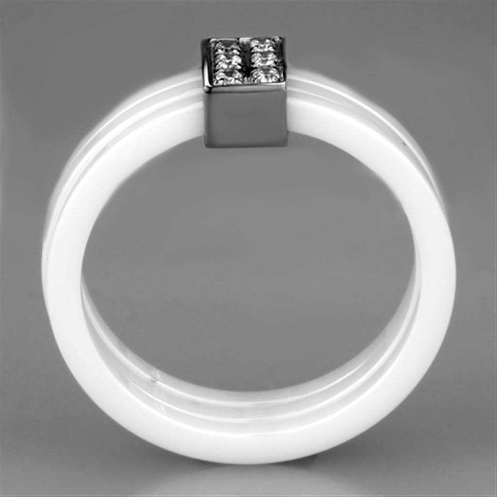 Alamode High polished (no plating) Stainless Steel Ring with Ceramic in White - Alamode - Flyclothing LLC