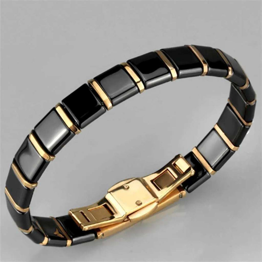 Alamode IP Rose Gold(Ion Plating) Stainless Steel Bracelet with Ceramic in Jet - Alamode - Flyclothing LLC