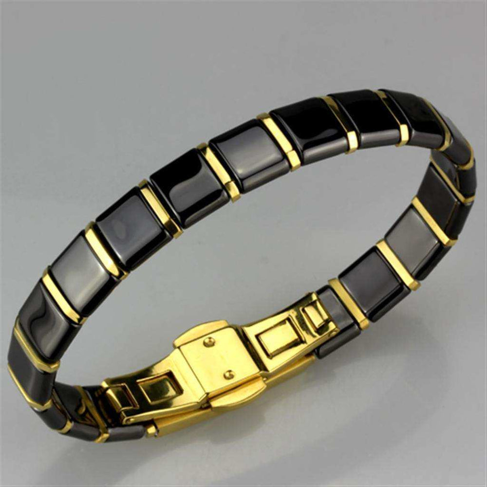 Alamode IP Gold(Ion Plating) Stainless Steel Bracelet with Ceramic in Jet - Alamode - Flyclothing LLC