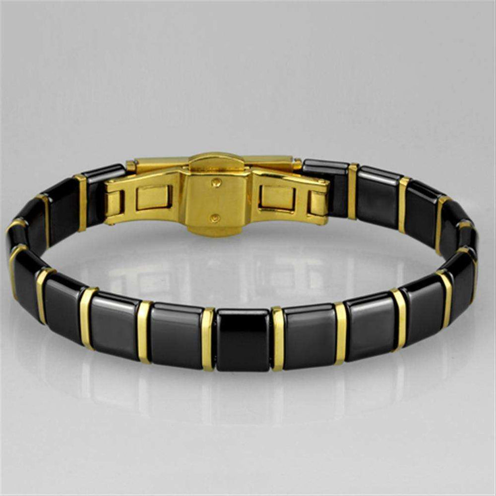 Alamode IP Gold(Ion Plating) Stainless Steel Bracelet with Ceramic in Jet - Alamode - Flyclothing LLC