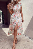 Floral Smocked Butterfly Sleeve Slit Dress - Trendsi - Flyclothing LLC