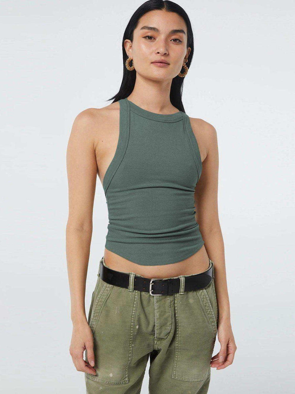Halter Neck Ribbed Cropped Top - Trendsi - Flyclothing LLC