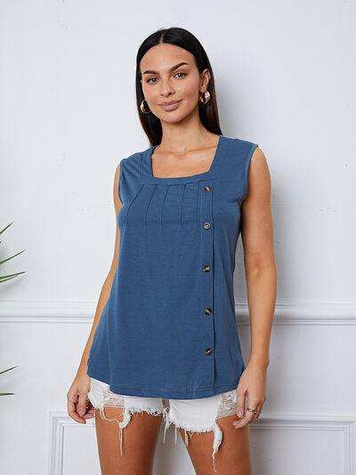 Square Neck Decorative Button Tank - Trendsi - Flyclothing LLC