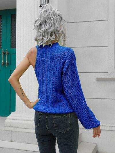 Cable-Knit Round Neck Asymmetrical Sweater - Trendsi - Flyclothing LLC
