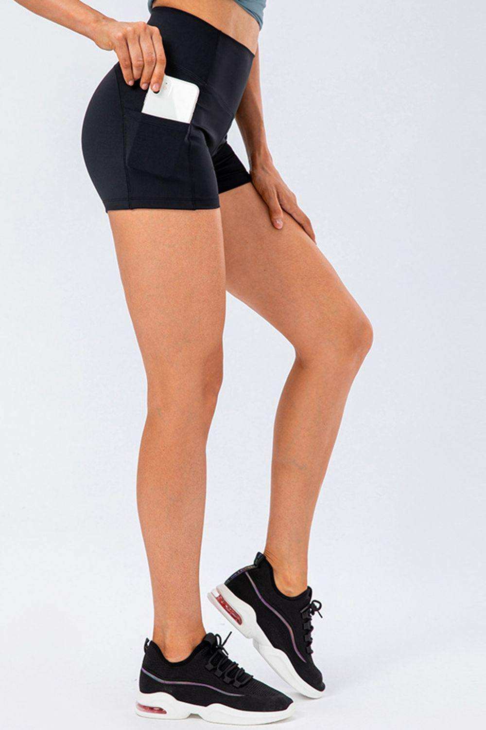 Slim Fit Wide Waistband Sports Shorts - Trendsi - Flyclothing LLC
