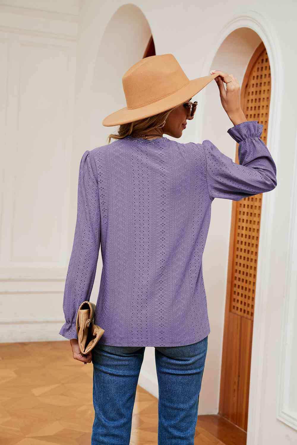 V-Neck Flounce Sleeve Blouse - Trendsi - Flyclothing LLC