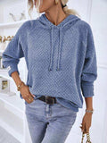 Texture Drawstring Long Sleeve Hooded Sweater - Trendsi - Flyclothing LLC