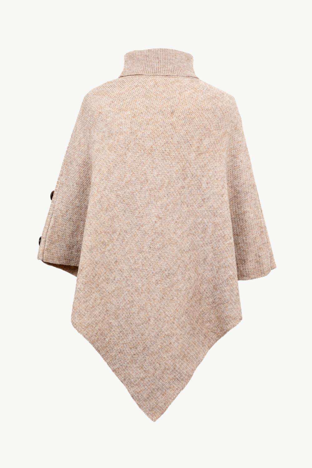 Turtleneck Buttoned Poncho - Trendsi - Flyclothing LLC