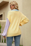 Color Block Round Neck Dropped Shoulder Sweater - Trendsi - Flyclothing LLC