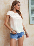 Tie Neck Ruffled Short Sleeve Blouse - Trendsi - Flyclothing LLC