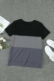 Color Block Side Slit Round Neck T-Shirt - Trendsi - Flyclothing LLC