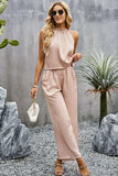 Grecian Neck Sleeveless Pocketed Top and Pants Set - Trendsi - Flyclothing LLC