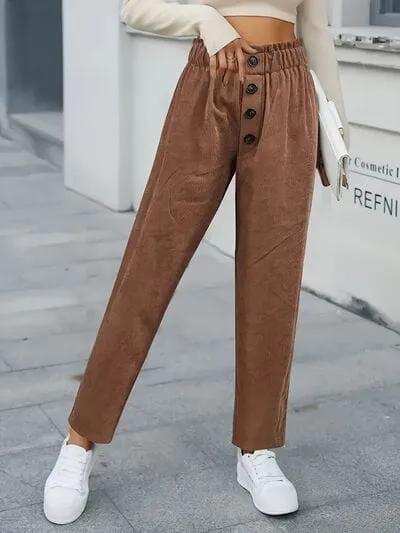 Decorative Button High Waist Pants - Trendsi - Flyclothing LLC