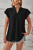 Swiss Dot Notched Cap Sleeve T-Shirt - Trendsi - Flyclothing LLC