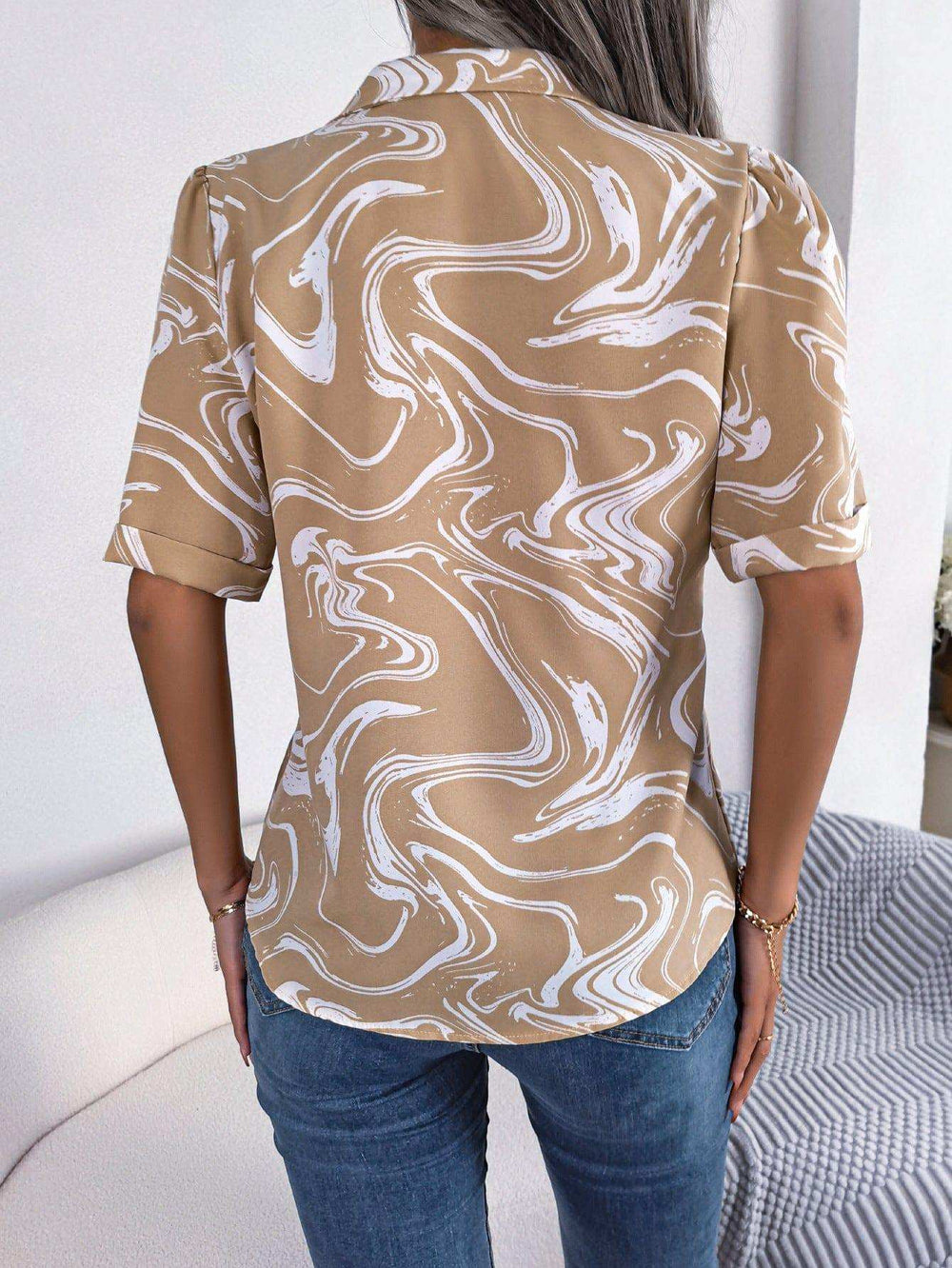 Printed Lapel Collar Shirt - Trendsi - Flyclothing LLC