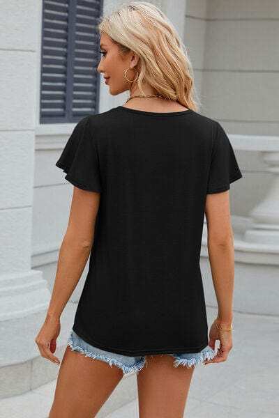 V-Neck Flutter Sleeve T-Shirt - Trendsi - Flyclothing LLC
