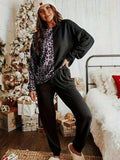 Leopard Round Neck Sweatshirt and Pants Lounge Set - Trendsi - Flyclothing LLC