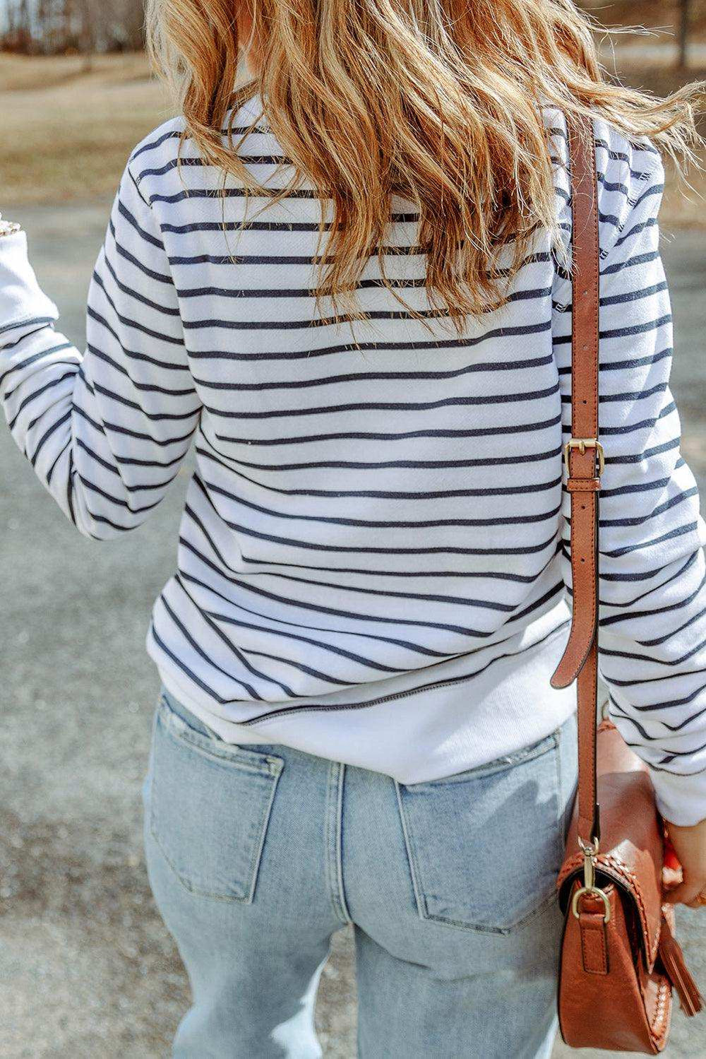 Striped Long Sleeve Round Neck Top - Trendsi - Flyclothing LLC