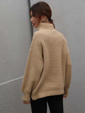 High Neck Balloon Sleeve Rib-Knit Pullover Sweater - Trendsi - Flyclothing LLC
