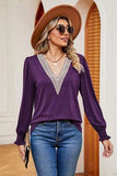 Lace Detail V-Neck Lantern Sleeve T-Shirt - Trendsi - Flyclothing LLC