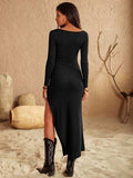 Slit Square Neck Wrap Dress - Trendsi - Flyclothing LLC