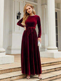 Tie Front Round Neck Long Sleeve Maxi Dress - Trendsi - Flyclothing LLC