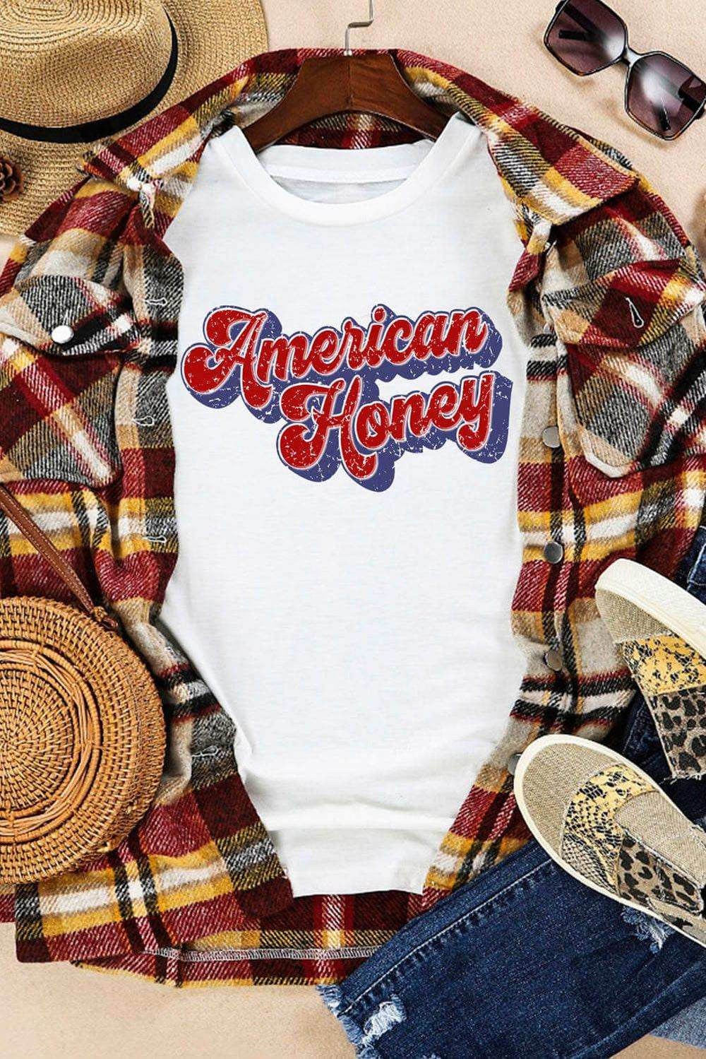 American HONEY Cuffed Tee - Trendsi - Flyclothing LLC