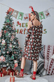 Christmas Asymmetrical Neck Long Sleeve Dress - Trendsi - Flyclothing LLC