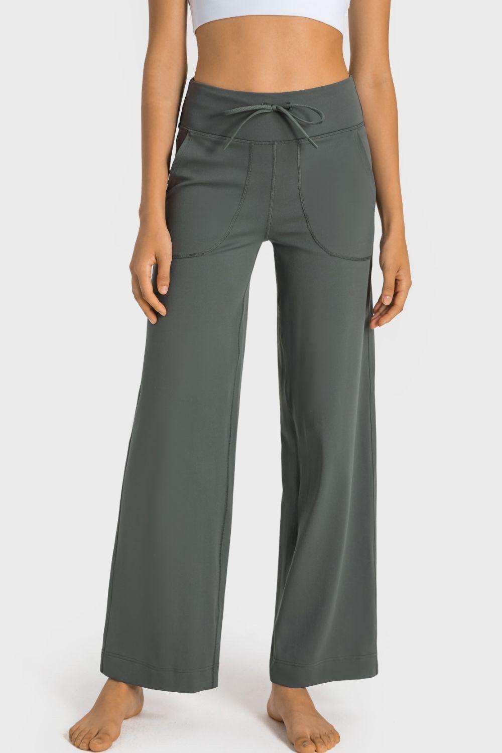 Drawstring Waist Wide Leg Sports Pants with Pockets - Trendsi - Flyclothing LLC