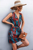 Printed Zip Detail Belted Sleeveless Dress - Trendsi - Flyclothing LLC