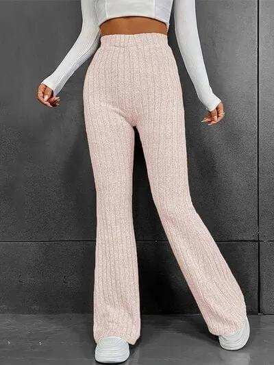 Ribbed High Waist Bootcut Pants - Trendsi - Flyclothing LLC
