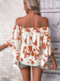 Printed Off-Shoulder Bell Sleeve Blouse - Trendsi - Flyclothing LLC